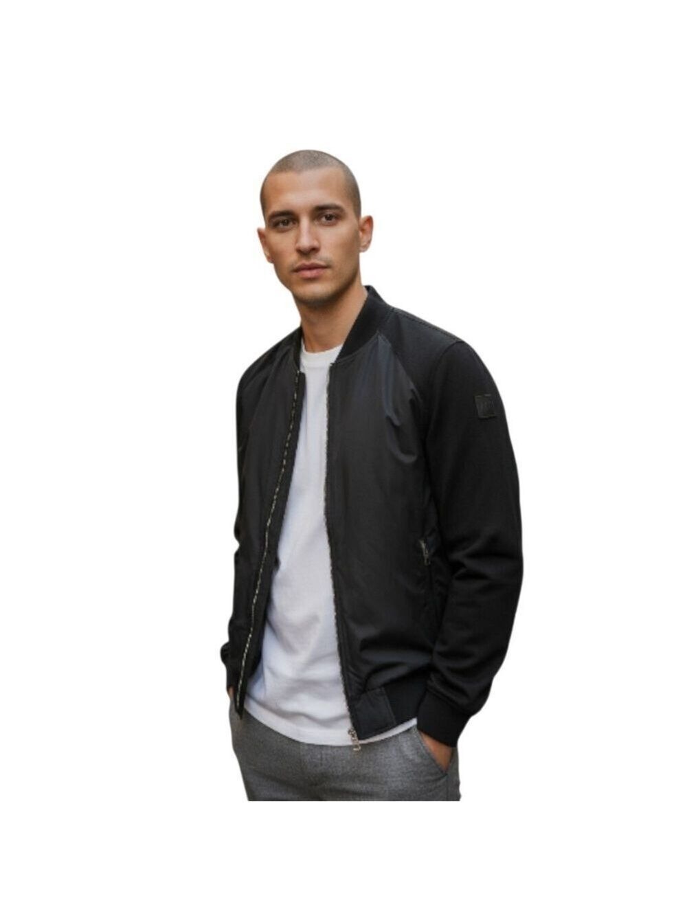 Michael Kors Two-Tone Cotton Blend Varsity Jacket In Black Sz M